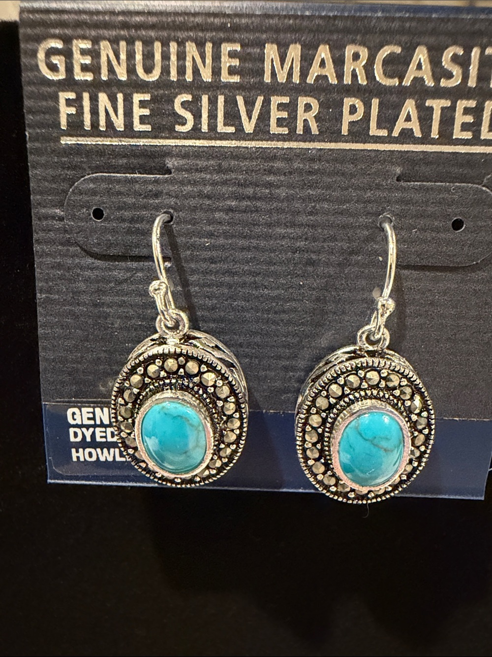 Vintage-Inspired Marcasite & Teardrop Howlite Drop Earrings